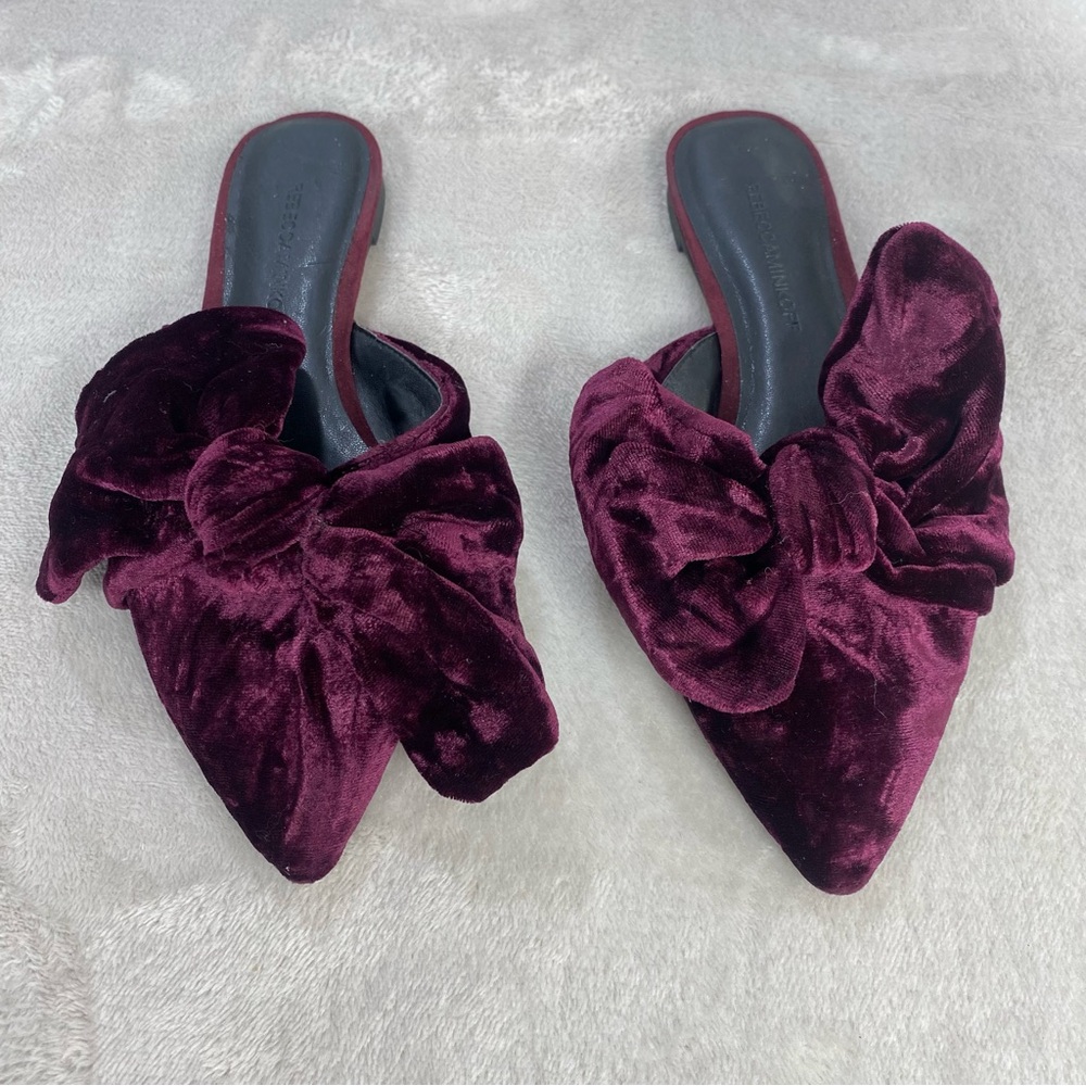 Rebecca Minkoff Alexis Crushed Velvet bow flats size 6